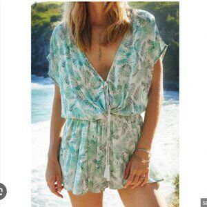 Rails Romper Womens Small Green Palm Print Vera Short Sleeve V Neck Viscose